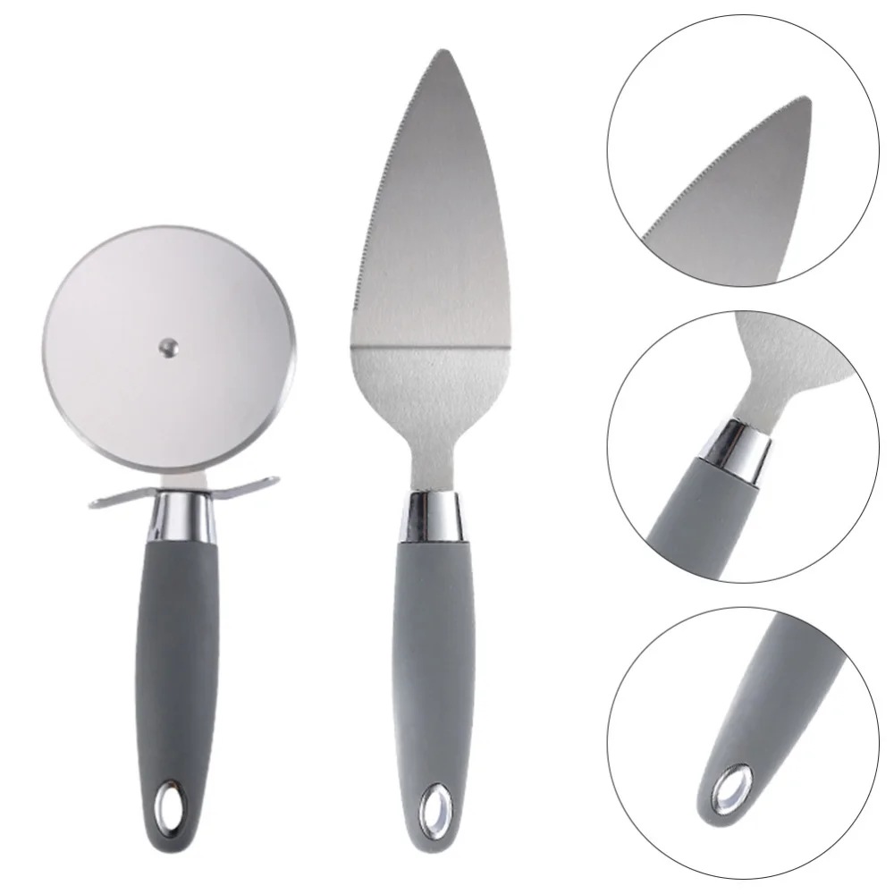 

1 Set 2Pcs Pizza Cutter Stainless Steel Pizza Spatula Spade (Assorted Color)