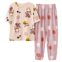 woman pijama set cotton sleepwear long pant short sleeved spring summer leisure homesuits big size 3xl 4xl 5xl pink plaid pj set