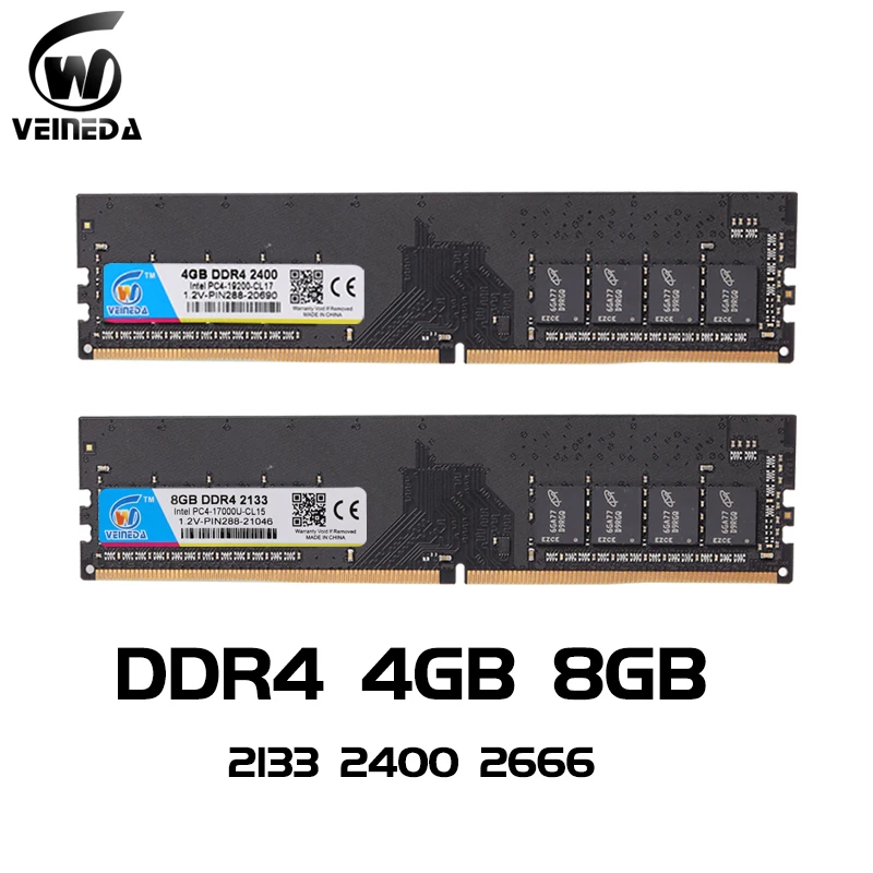 VEINEDA Dimm Ram DDR4 4 ГБ 8 ГБ 1,2 в PC4-17000 Память Ram DDR 4 2133 для Intel AMD DeskPC Mobo ddr4 4 Гб 284pin