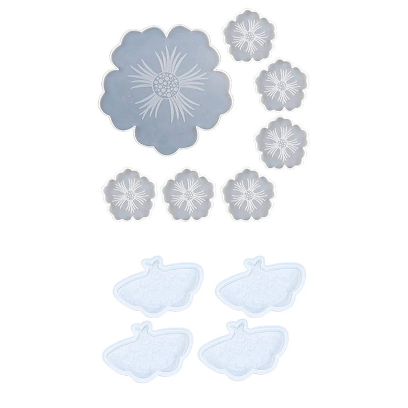 

LUDA 4 Pcs Butterfly Coaster Epoxy Resin Mold,DIY Cup Mat Mold With Flower Compote Coaster Resin Mold Set