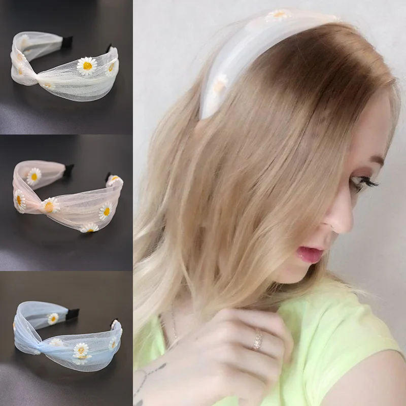 

Fashion Little Daisy Headband for Women New Summer Mesh Lace Daisy Headband Female Elegant Daisy Pattern Headband Hair Jewelry