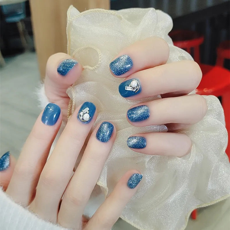 

24 шт. накладные ногти Blue Galaxys патчи для ногтей милый стиль Клей Тип съемный короткий абзац для маникюра полностью закрытые украшения для ног...