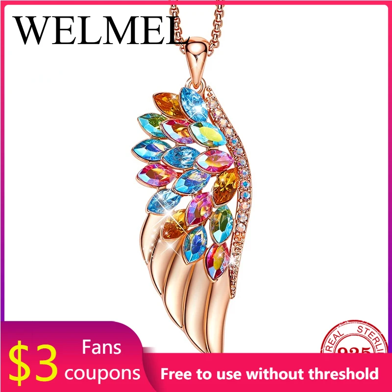 

WELMEL Auspicious Phoenix Wings Pendant Necklace Rose Gold Color Colorful Crystal Necklace For Women Fashion Jewelry Gifts