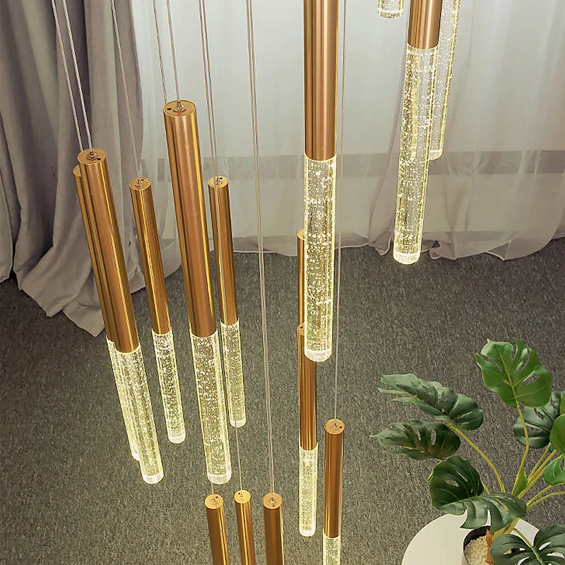 Fss-Lámpara de araña moderna para escalera, lámparas de cristal largas grandes, pasillo, pasillo, cadena dorada, candelabros, decoración del hogar