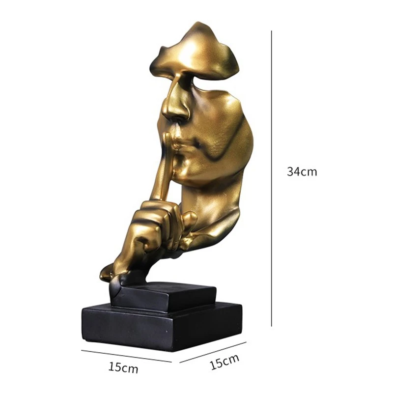 

Silence Is Gold Thinker Statue Resin Abstract Sculpture Figurine Art Ornament Crafts for Home Office Desktop Decor