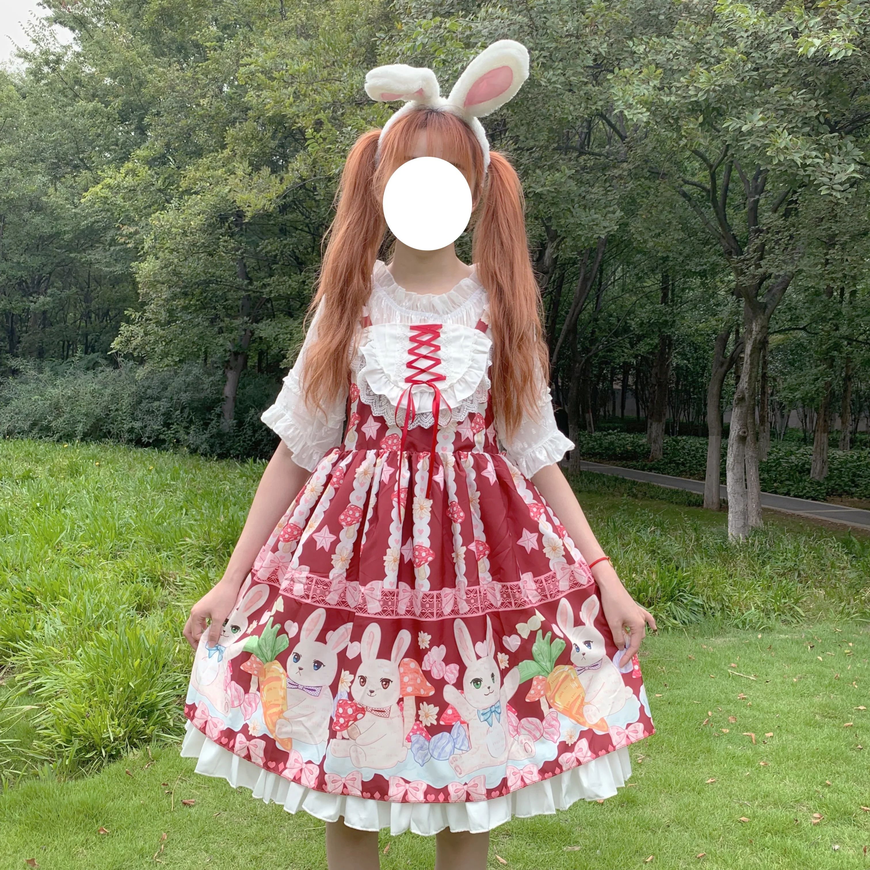 Kawaii японский Лолита девушка Лолита гриб кролик кружева милое платье без рукавов