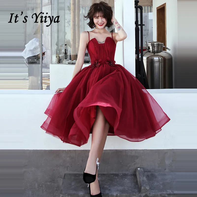 Это Yiiya выпускное платье цвета Бургунди чай Длина vestidos de gala элегантного размера плюс Бургундия Слинг платье для женщин вечерние LF069