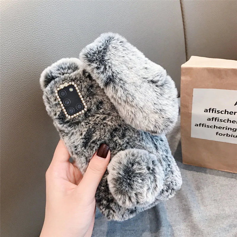 

For Samsung A31 Case Fluffy Rabbit Ears Fur Plush Back Cover For Samsung Galaxy A41 A11 A51 A71 5G Luxury Shockproof Cases