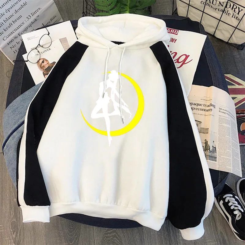 

Colorblock autumn/winter hooded Sweatshirt female Sailor Moon loose plus size casual hoodie