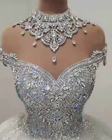 sparkle crystal dubai wedding dress 2022 high sheer neck luxury bridal gowns backless beaded princess robe de mariee custom made