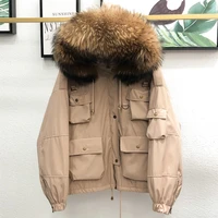 large natural raccoon fur women down coat winter thick 90 white duck down parka female hooded short jacket loose down outerwear