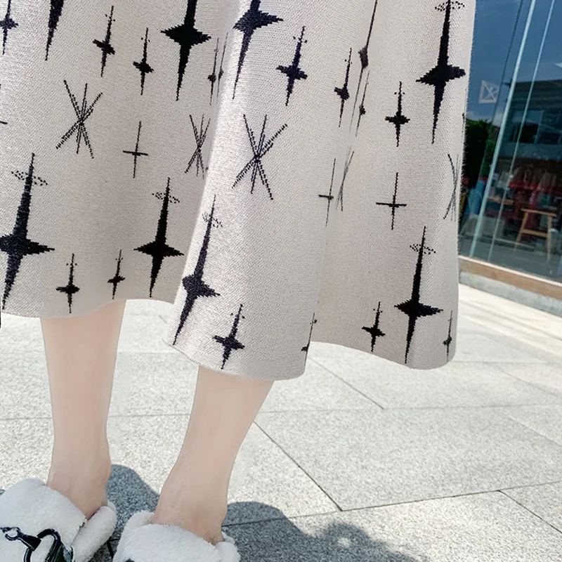 

Winter Thick Wool Blend Stars A-line Flared Knitted Long Skirts