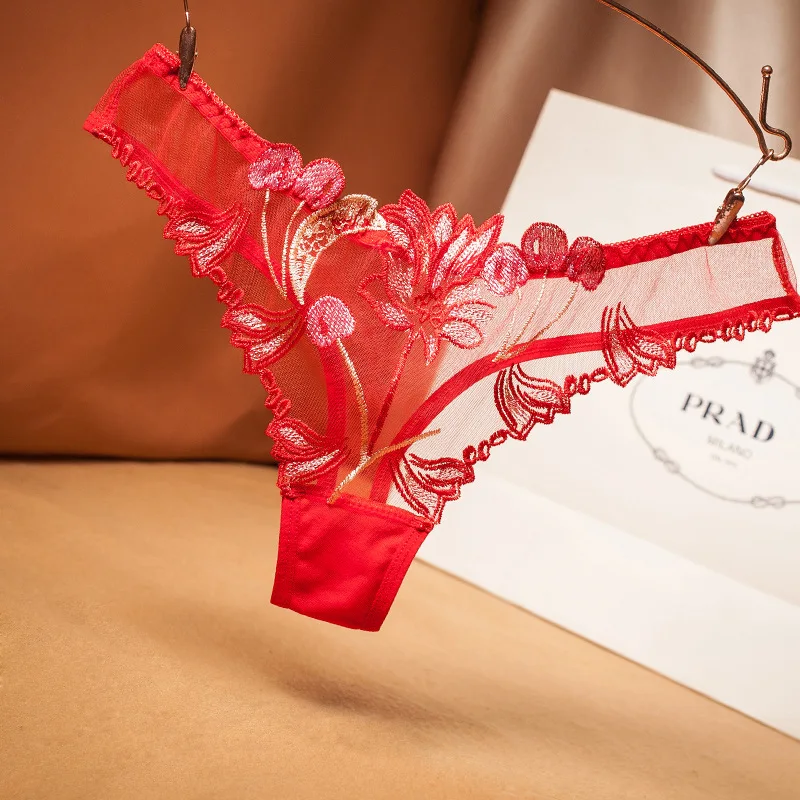 Women's Panty Seamless Soft Lingerie Sexy Lace Thong Perspective Triangular Ice Silk Breathable Antibacterial Cotton Underwear | Женская