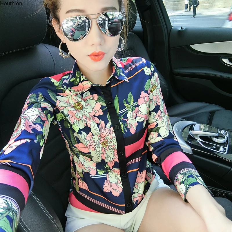 

Autumn New Women's Blouses Polo Shirt Long Sleeve Tops Printed Blouse Girl Chiffon Casual Fashion Lady Loose
