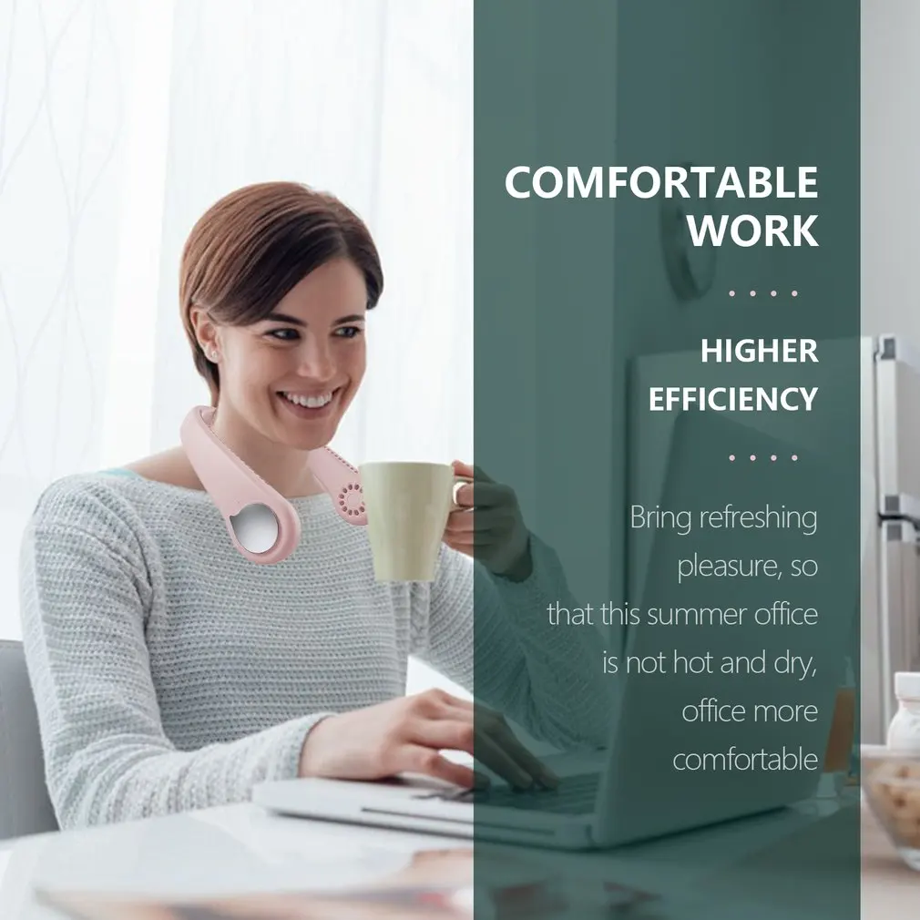 

Summer Air Cooling Neck Fan Bladeless Hanging Neck Fan Air Cooler Outdoor Sport Mini USB Rechargeable Neckband Fans Strong Wind