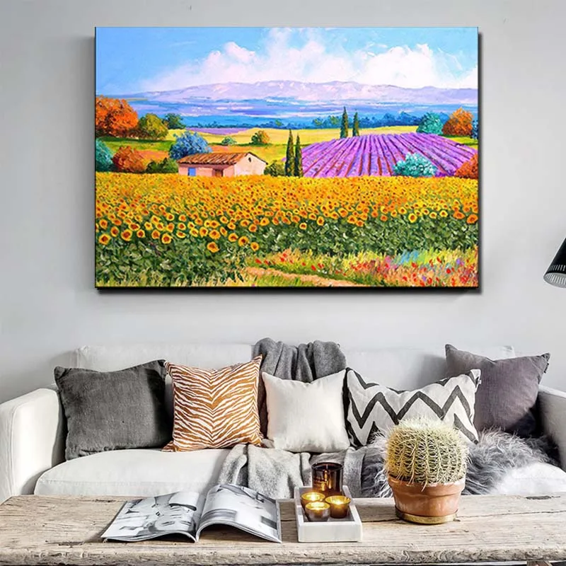 

Hand Painted Modern Abstract Flower Countryside Landscape Canvas Oil Painting Wall Pictures Living Room Home Decor Drop Shipping
