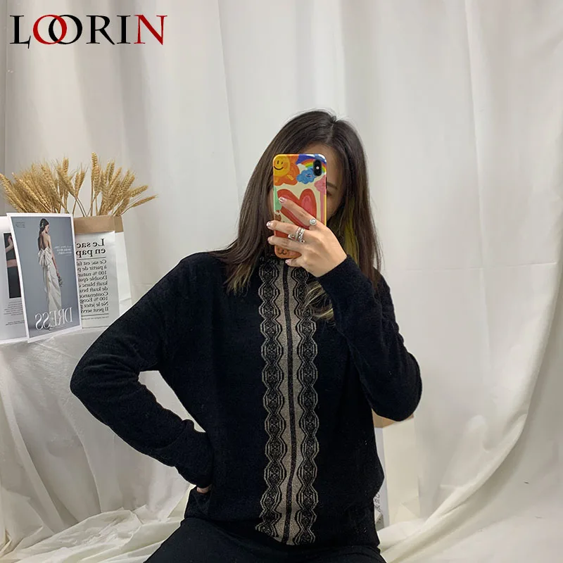 LORIN/Новинка Осенне-зимние Бархатные пуловеры с высоким воротником Свитера