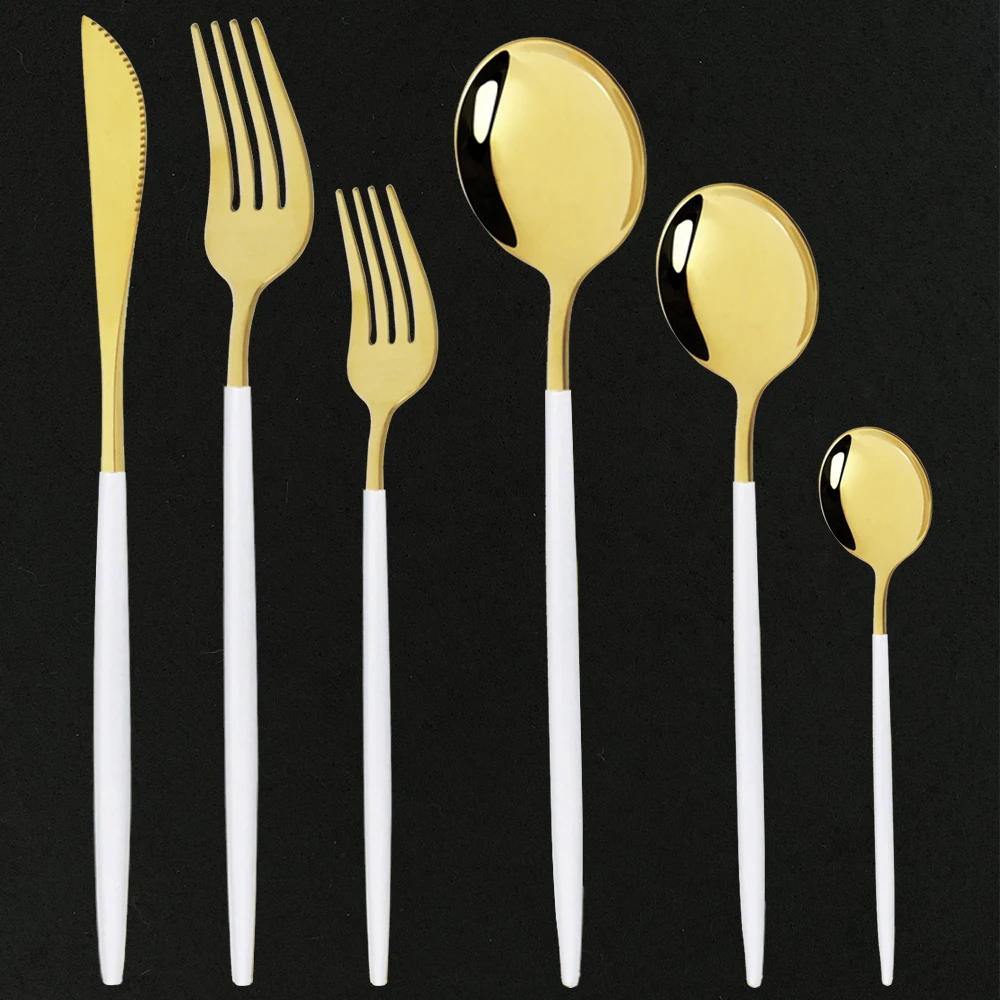 

36 шт. белого золота набор столовых приборов Нержавеющая сталь набор посуды Ножи вилки и ложки посуда кухонный набор столовых приборов набо...