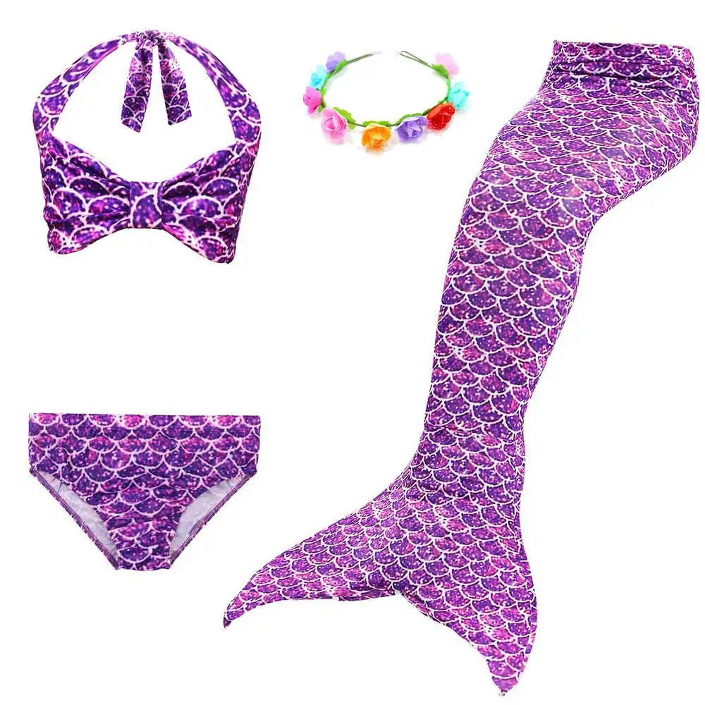 4pcs Set 6 Girls Walkable And Swimmable Mermaid Tail Swimsuit Cosplay Costume Kids Children Bikini And Sparkle Mermaid Swimtail - Цвет: 4pcs Set 6