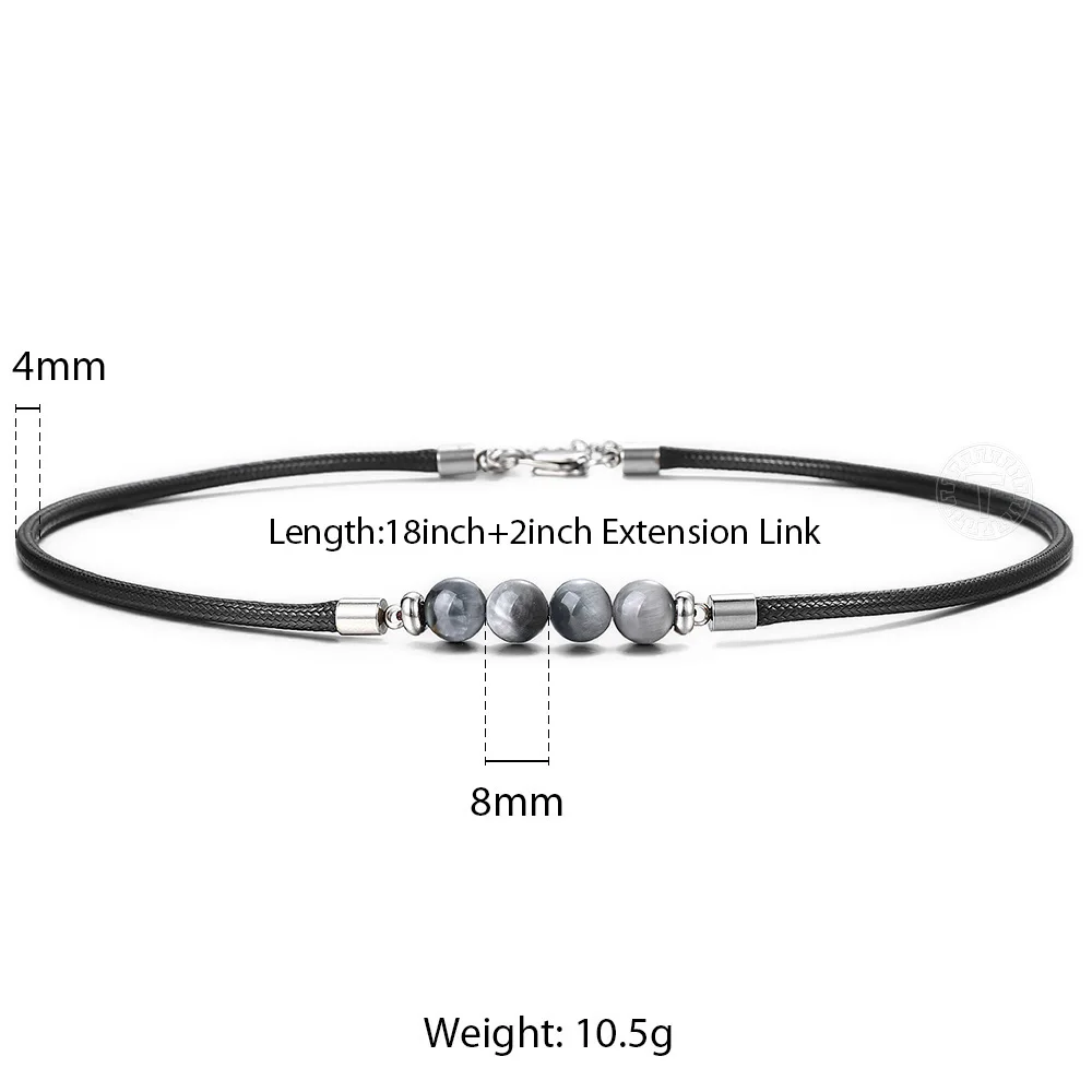 DN139 Trendsmax 8mm Natural Tiger Eye Stone Bead Necklace Charm Black Leather Cord Choker Necklace for Men Women Jewelry Gift DN125 - Metal Color: DN139