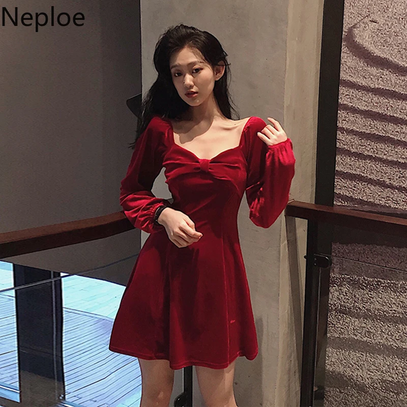 Neploe Ретро стиль темперамент вельветовое платье высокая талия бедра линия Vestido