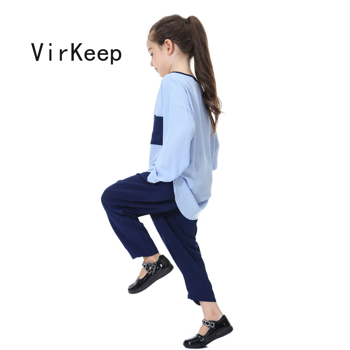 

girls full sleeve tops and pants 2 pieces Set muslim kids patchwork Robes dubai moroccan Arabic Kaftan ramadan Suits VKDR2480