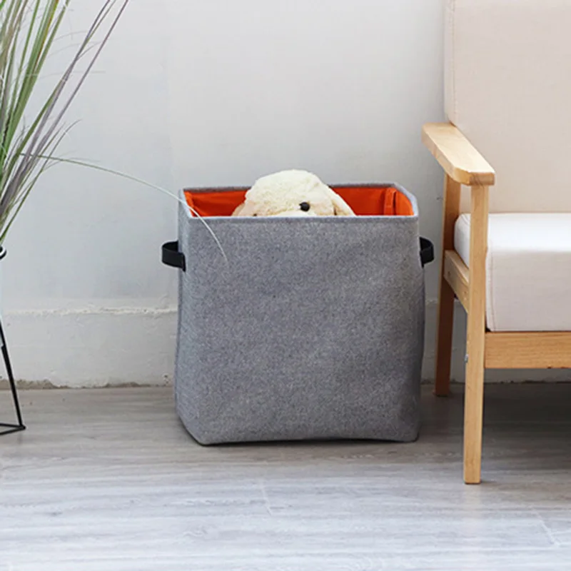 LUDA Grey Felt Storage Basket Bedroom Closet Clothing Toy Storage Bin with Handle Foldable Laundry Basket Dirty Clothes Hamper