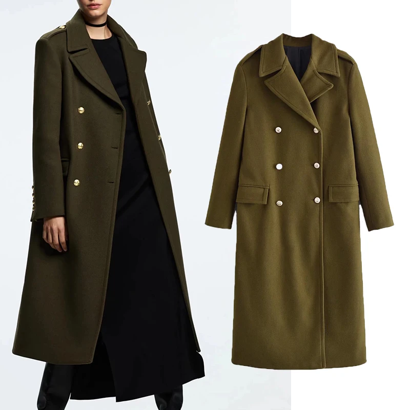 

TARF ZA Winter Women Long Woolen Jackets Coat 2021 Classic Pockets Overcoat Double Breasted Thicken Vitnage Warm Street Outwear