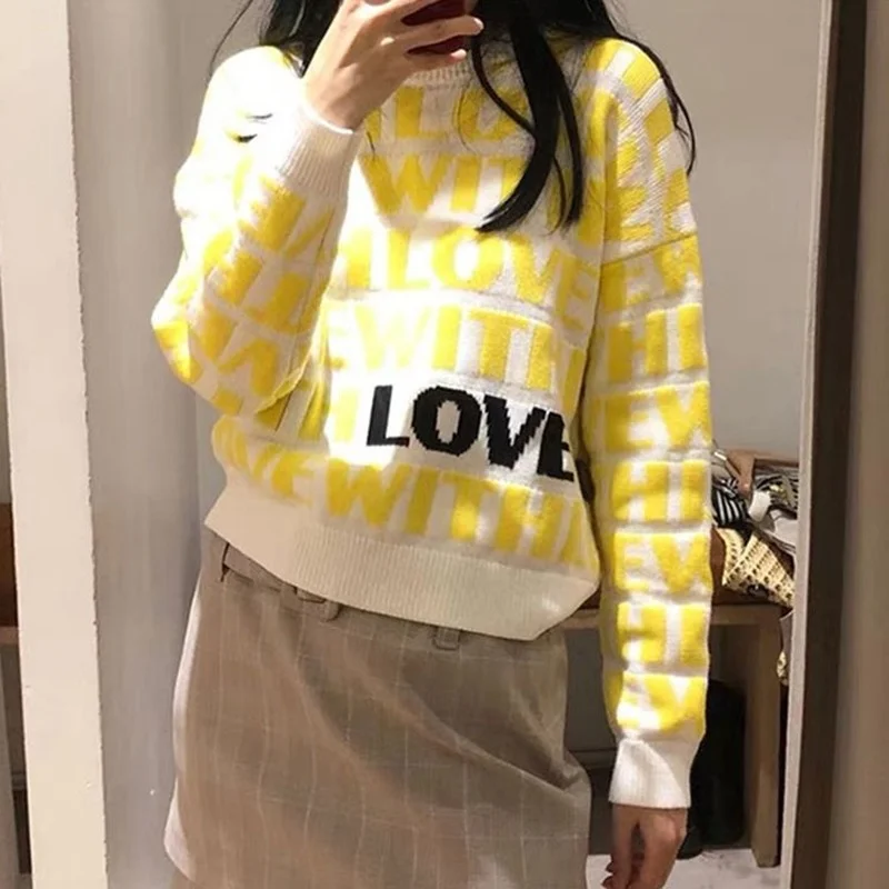 Свитер женский жаккардовый с надписью любовь и длинным рукавом | Женская одежда