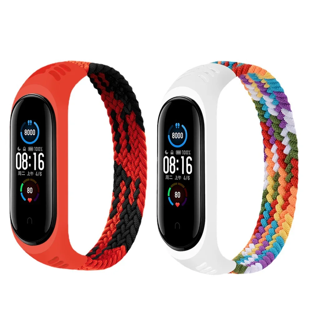 Braided Solo Loop Nylon Strap for Xiaomi Mi band 6 5 4 3 Elastic Bracelet Mi band 5/6 Replace Wristband For mi band 4 5 6 Strap