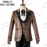 szmanlizi 2020 leopard print men suit 3 piece groom wedding blazer for men groomsmen peaked lapel slim fit wedding party tuxedo