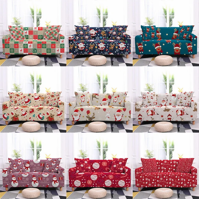 

Christmas Sofa Cover Stretch Santa Claus Printed Elastic Couch Cover Case for Corner Sectional Sofa funda de sofá L Shape Sofa