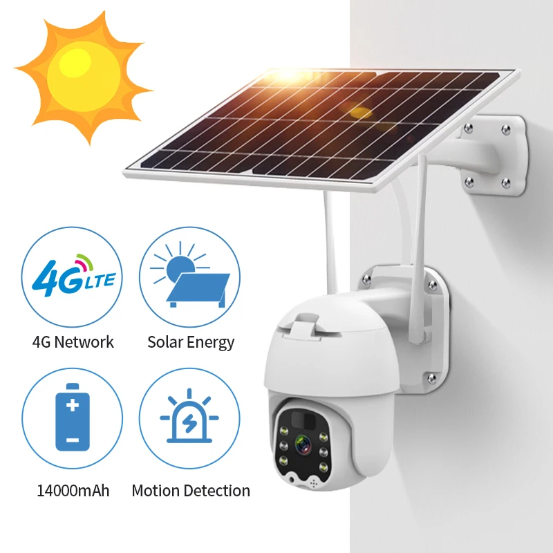 

1080P 4G Solar Powered Wireless Security WIFI Camera Outdoor PTZ Human Detection Rechargeable Battery Waterproof Cam