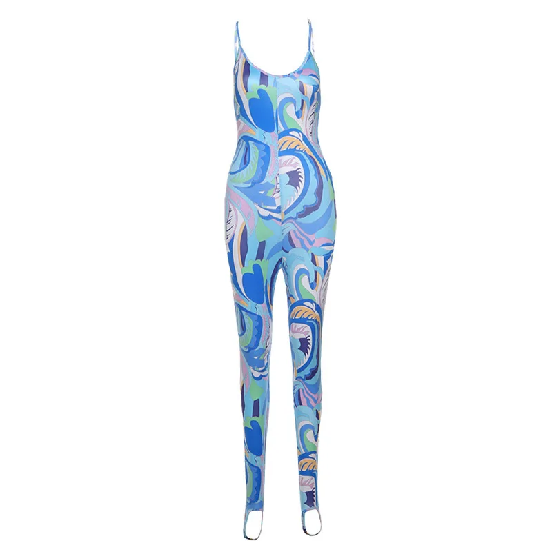 

Spring Summer Sexy Sleeveless Halter Floral Print Long Jumpsuits Casual Women High Waist Slim Fashion Clothing Streetwear 2021
