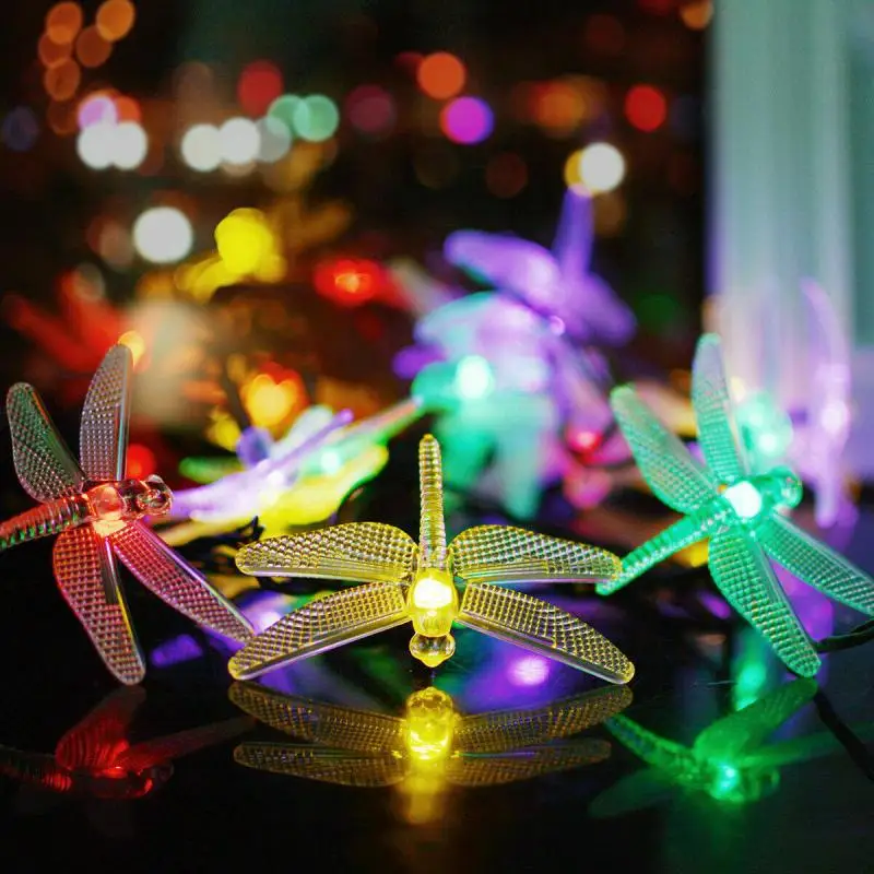 3 Styles 10 LED Solar String Lights Dragonfly Waterproof Garden Party Fairy Lamps Halloween Decorations for Home Outdoor Indoor
