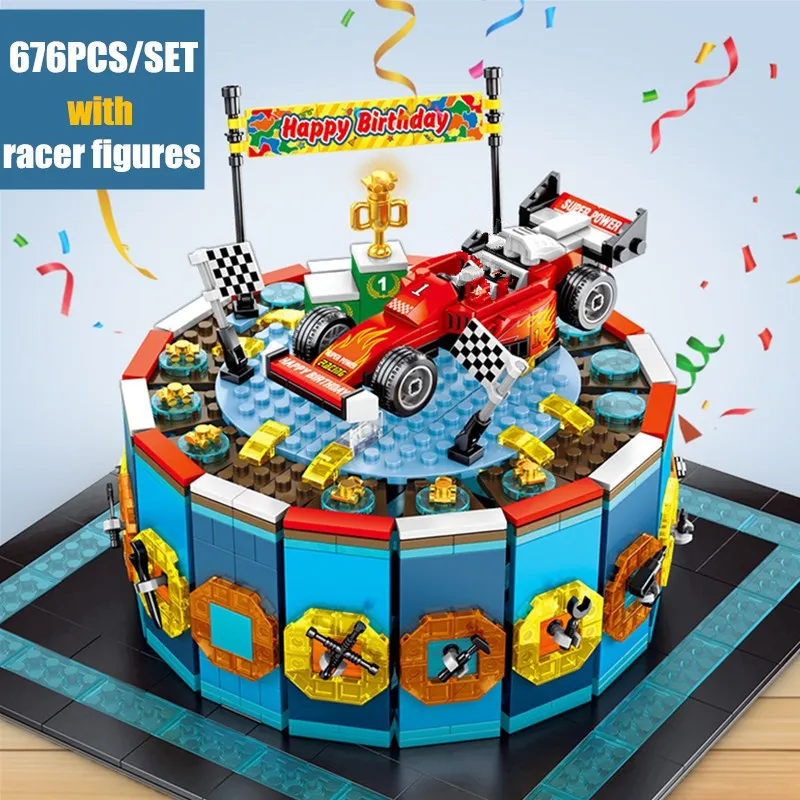 

New 676PCS Birthday Gift Cake Toys Gift Racing Car Style City Idea Building Blocks Bricks Model Toys Gift Kid