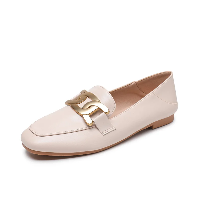 

2021 spring new British style metal buckle small leather shoes flat sole soft sole two women's single shoes