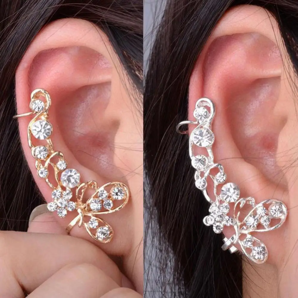 

1Pc Sweet Women Rhinestone Inlaid Butterfly Right Ear Cuff Stud Earrings Jewelry