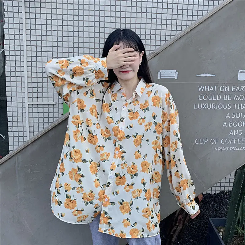 

Women Shirts Ins Printed Long Sleeves Turn-down Collar Fashion Retro Chic Autumn Leisure Korean Style Stylish Comfortable Daily