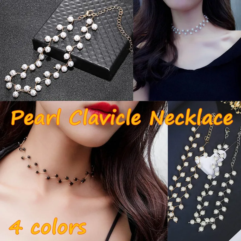 

New Fashion Style 4 Types Elegant Pearl Choker Necklace Collar Women Wedding Party Clavicle Chain Jewelry Accessories Gifts