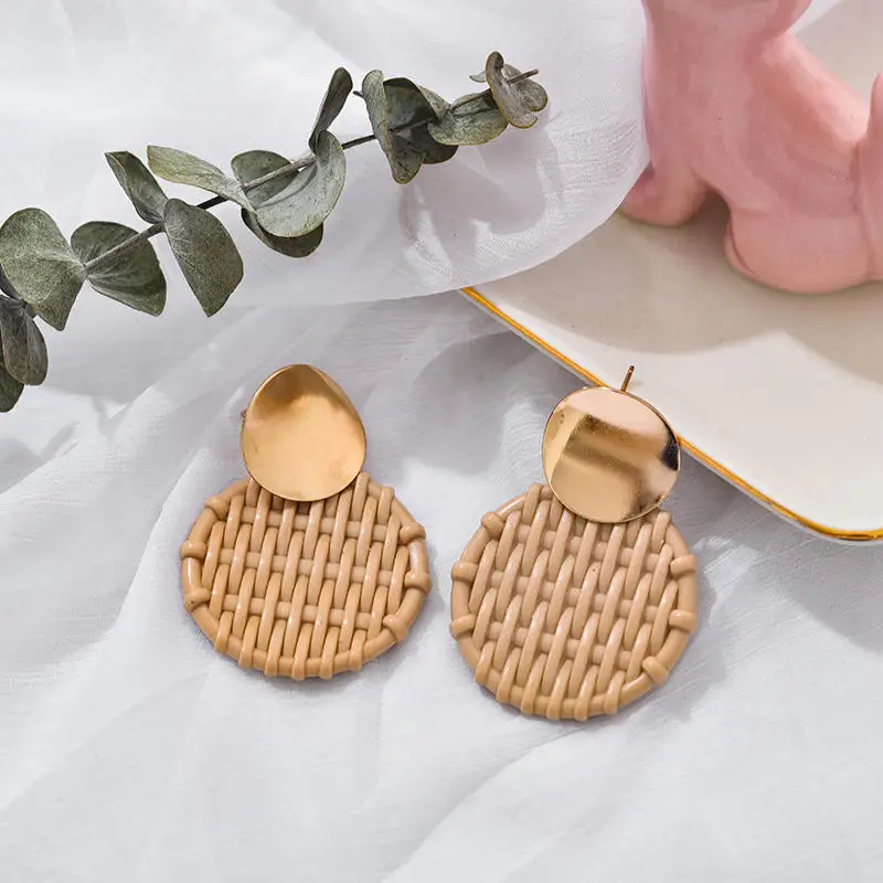 

Bohemian Handmade Rattan Straw Weave Geometric Knit Vine Drop Earrings For Women Korea Earring Party Jewelry Wholesale
