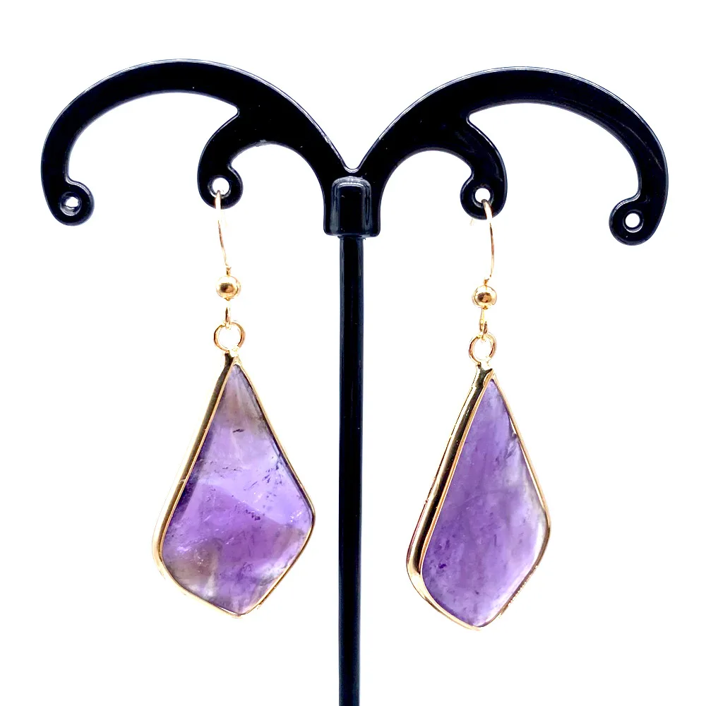 Ромбовидная капля серьги из натурального камня геометрические медные розовые