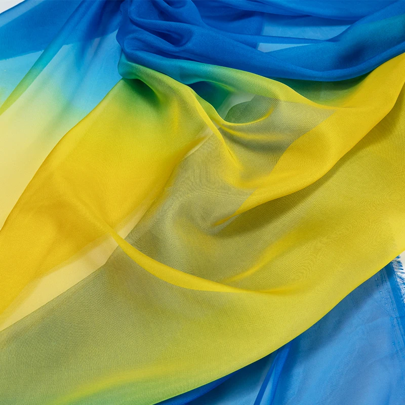 Дешевые шифоновые радужные ткани, тонкие шифоновые платья, ткань для танцевального костюма и шарфа, можно просвечивать маленькие детали 25*150 см TJ8616
