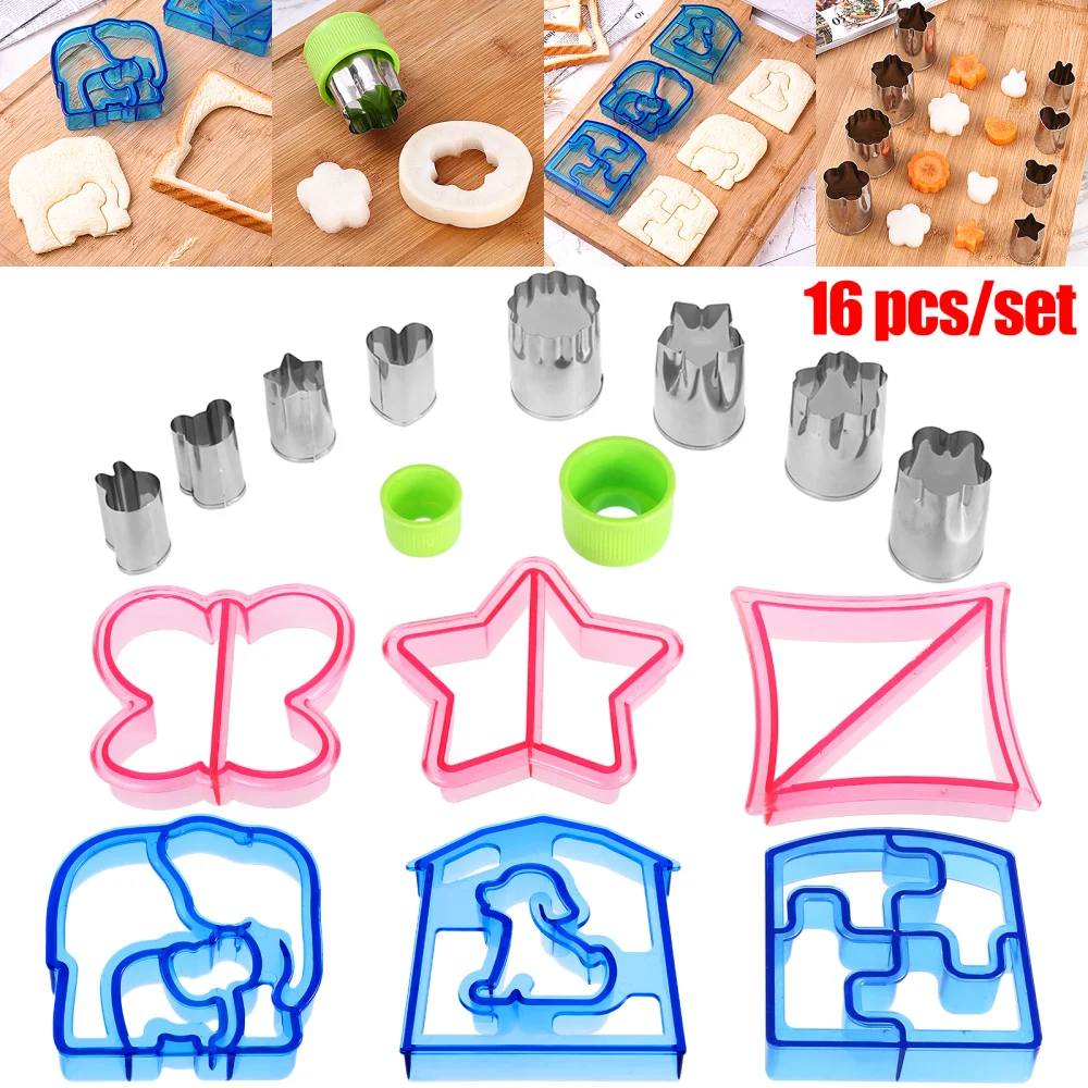 

OUNONA Sandwich Cutters Set 8pcs Stainless Steel Vegetable Molds and 6pcs Bread Cutters and 2pcs Handles