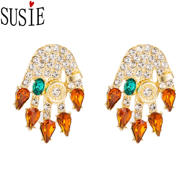 

LOVE SUSIE Hip Hop Earrings Personality Exaggerated Palm Shape Rhinestone Punk Style Female Jewelery Party Accessories Gifts