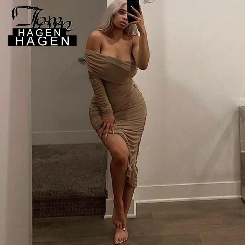 Женское облегающее платье миди с открытой спиной Tom Hagen Элегантное коктейльное