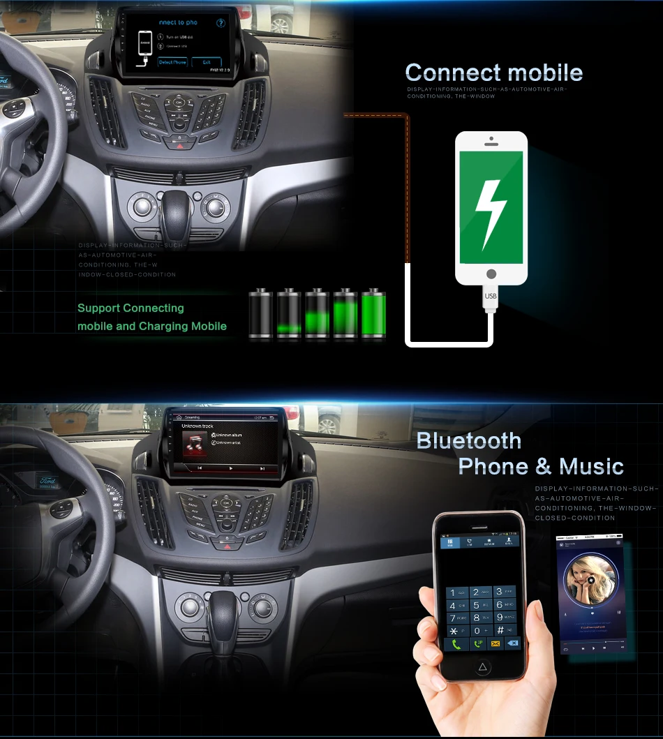 2 din Авторадио автомобиля стерео радио Android 9,0 для Ford Kuga Радио мультимедийный плеер с Wi-Fi Разделенный экран 2G ram 32G rom