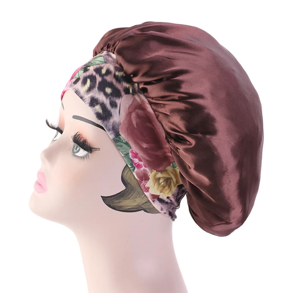 Женский сатиновый однотонный широкополый колпак для сна ночной сон шапочка