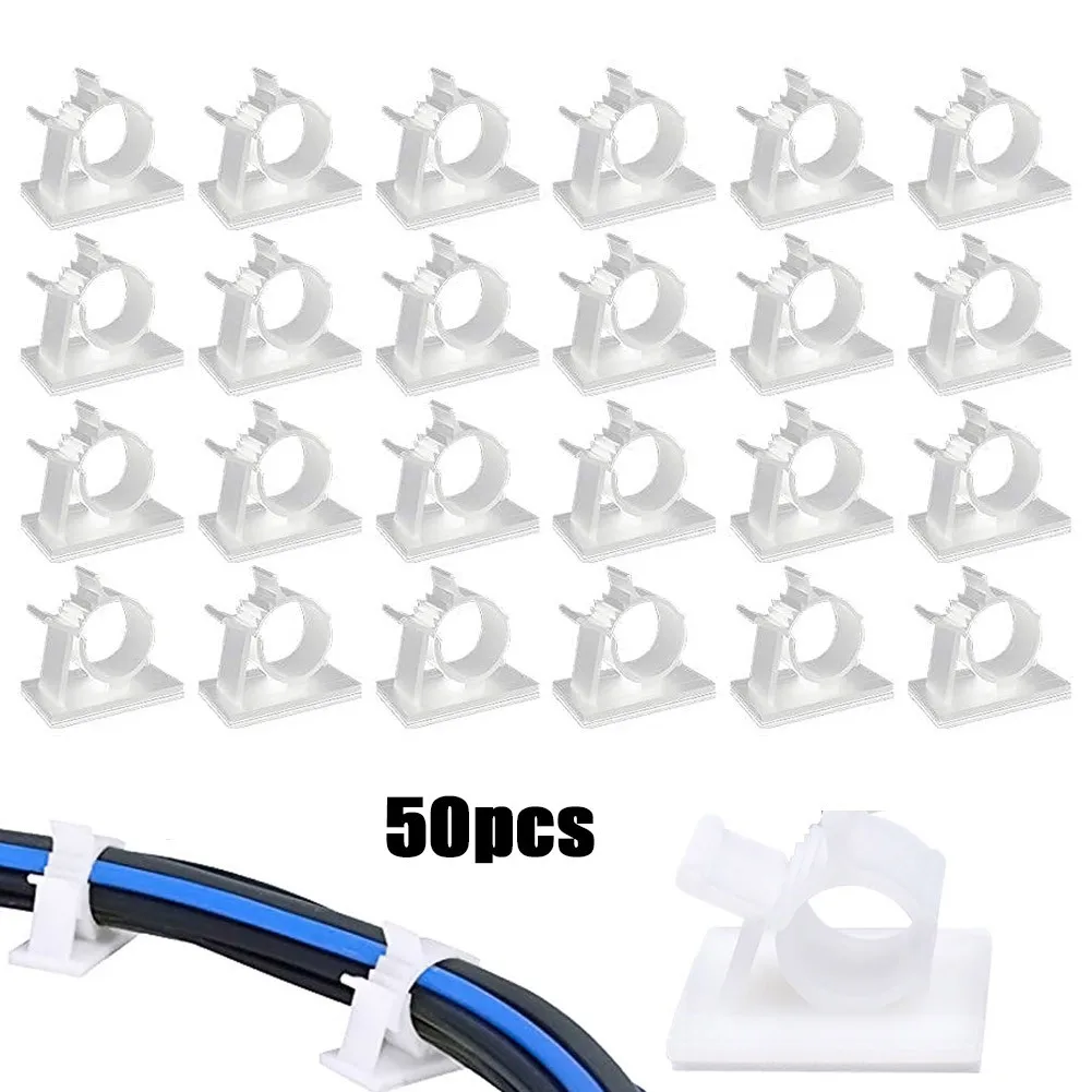 

50PCS Buckle Clip Multi-Purpose Plastic White Adhesive-Backed Adhesive Wire Clip Wire Organizer Adjustable Cable Clamp Home
