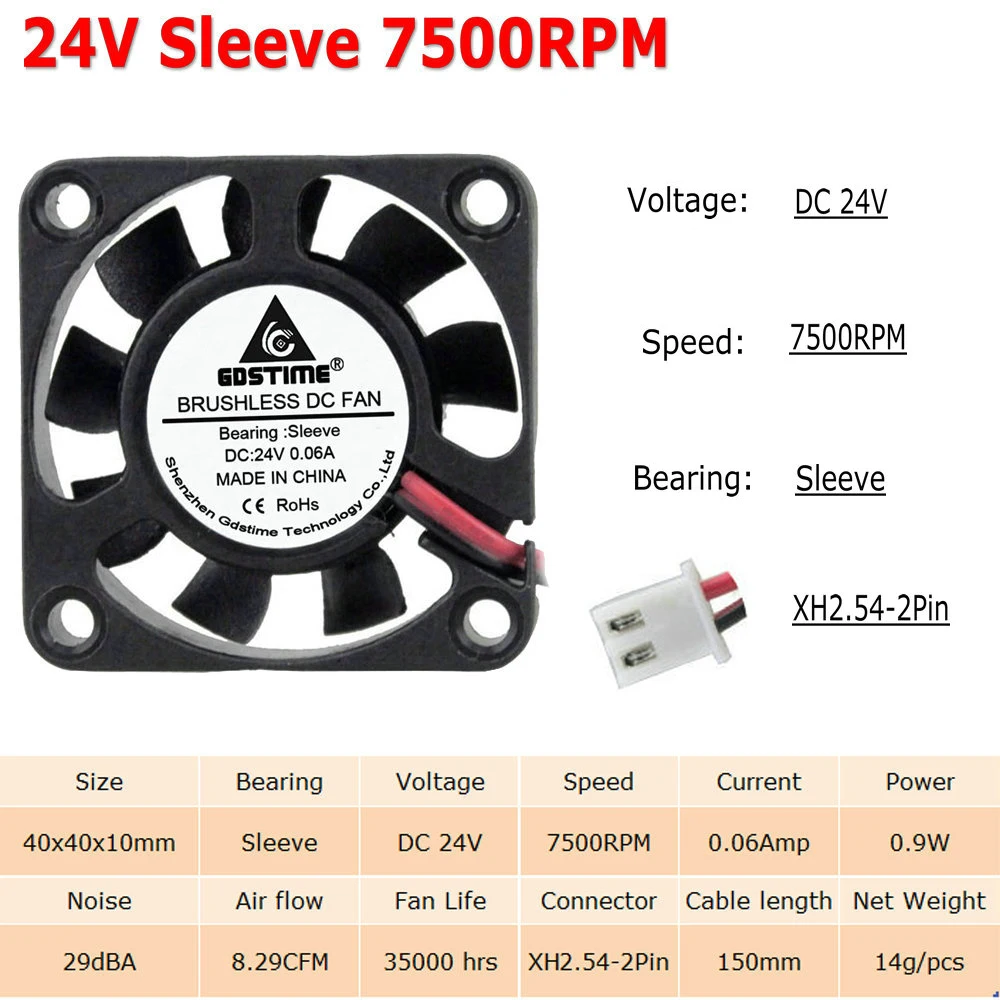 10 шт./Партия Кулер 40x40x10 мм 4010 2Pin 3Pin Dupont USB 5 в 12 В 24 в 40 мм 4 см DC чехол для компьютера Бесщеточный вентилятор охлаждения Втулка с отверстиями для шариков - Цвет лезвия: 24V Sleeve 7500RPM